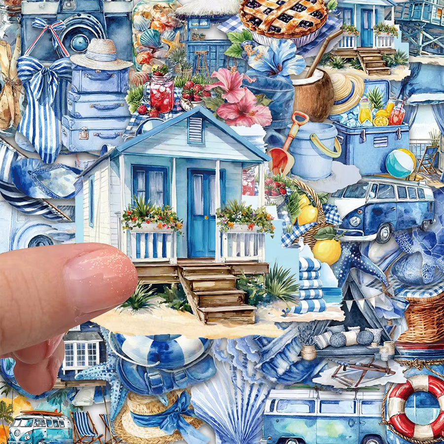 Rspctou Sommer-Strand-Aufkleber, transparent, blau, 10-teiliges Set - Bild 2