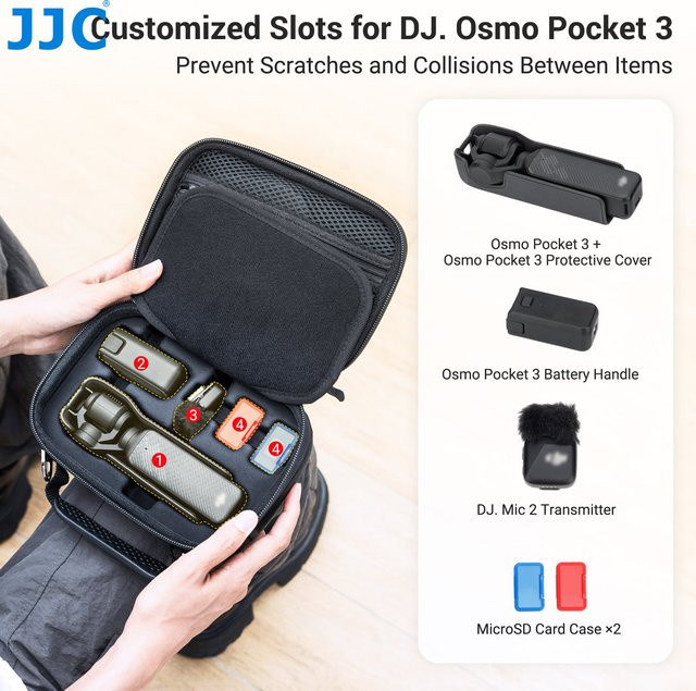 JJC Robuste EVA-Kameratasche für DJI Osmo Pocket 3 in Schwarz mit Netztaschen und Riemen - Bild 1