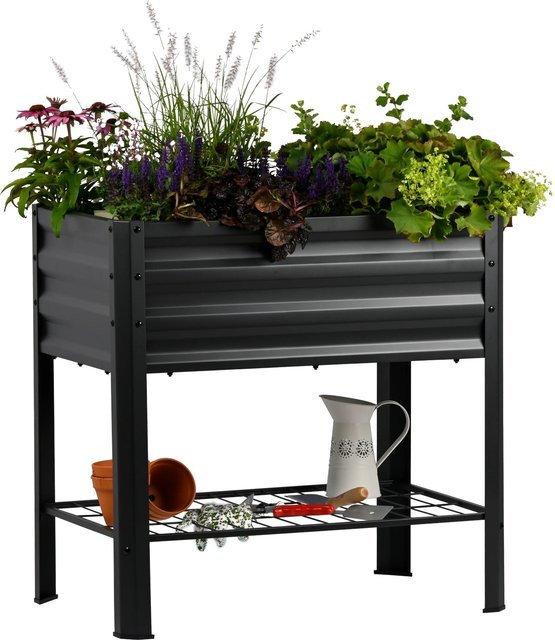 dobar Metall-Hochbeet Kubus auf Stelzen in Anthrazit, B/T/H: 80 x 51 x 80 cm - Bild 1