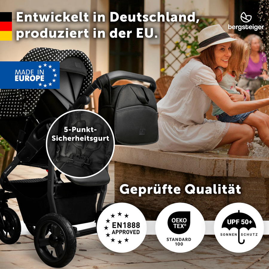 Bergsteiger Kinderwagen Capri 3in1 Kombi mit Babyschale in Schwarz - Bild 2