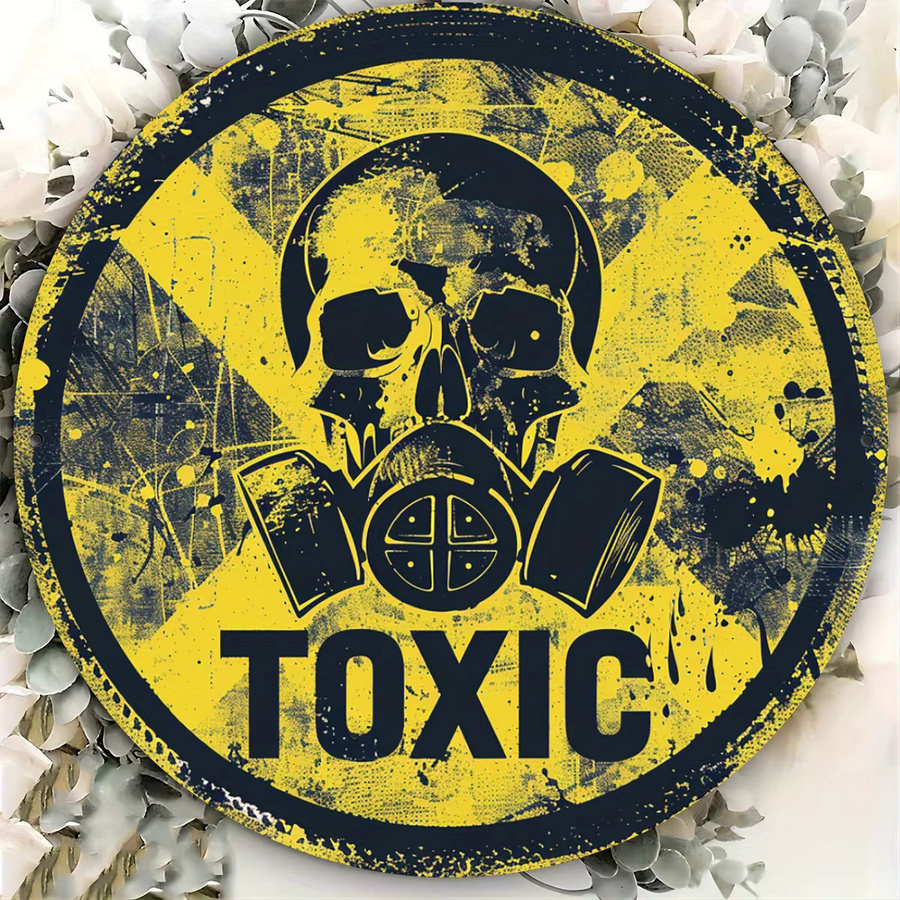 Potdemiel Vintage Metallschild Toxic Danger Symbol, Rundes Aluminium Wandkunst Dekor in Gelb, Durchmesser: 20,32 cm - Bild 4