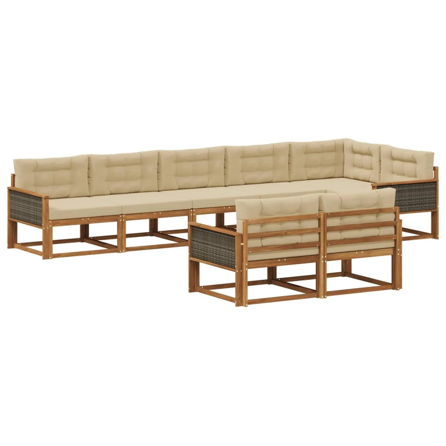 vidaXL Outdoor-Sofagarnitur in L-Form aus massivem Akazienholz mit Kissen in Natur und Beige - Bild 2