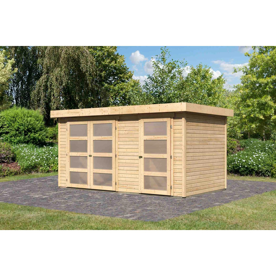 Karibu Holz-Gartenhaus Nürnberg in Natur mit modernem Design und Flachdach, B/T/H: 400 x 213 x 211 cm - Bild 2