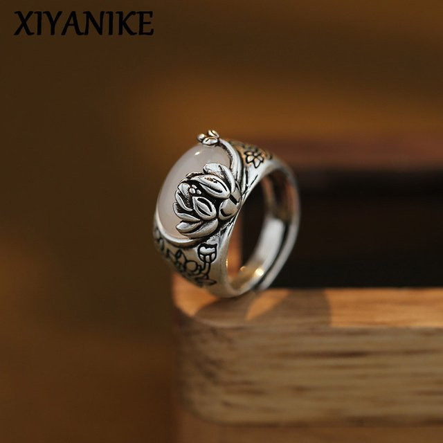 Xiyanike Ring, 925 Silber, Lotus Stein, Vintage, Damen - Bild 1