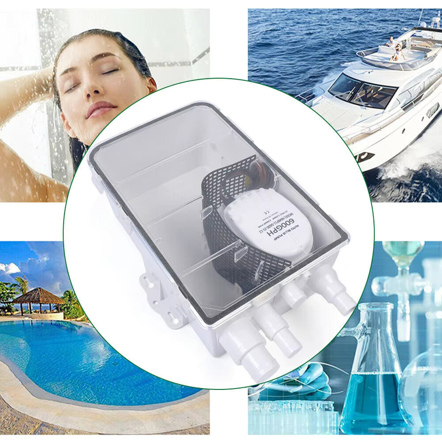 Bymaocar Automatische Boot-Bilgenpumpe als Tauchpumpe mit Schwimmerschalter für Marine und RV, 12V/24V, 600GPH, Weiß - Bild 3