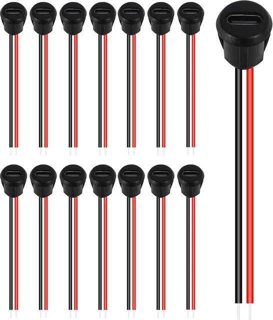 AOKIN 15er Set USB-C Weibliche Chassis Typ-C Buchse mit 2 Pin, Wasserdichte Ladeport Anschluss in Schwarz - Bild 1