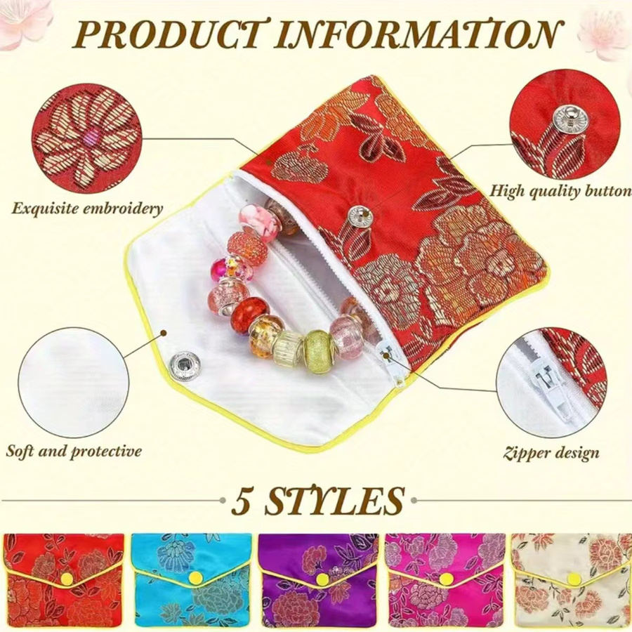 Baitaihem 6er-Pack Schmuck-Geldbörsen im chinesischen Seidenstil mit Brokat-Stickerei, Mehrfarbig - Bild 5