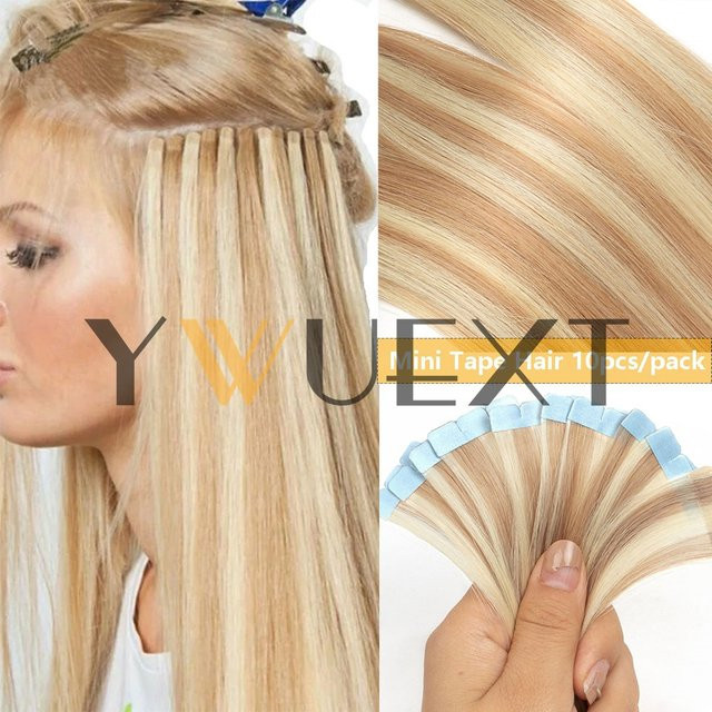 YWUEXT Mini-Tape-In-Haarverlängerungen aus Echthaar, Remy-Haar, 10 Stück - Bild 1