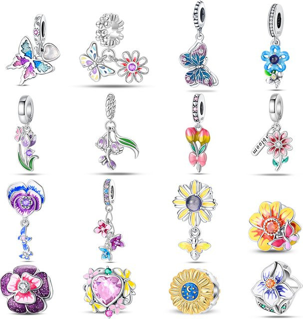 Charms Schmetterling Blume, 925 Silber, Perle, Unisex - Bild 1