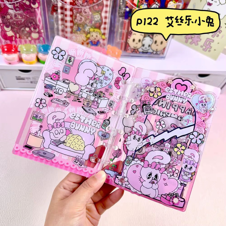 Esther Bunny A7 Loseblatt-Notizbuch mit Acryl-Cover in Pink, liniertes Design - Bild 1