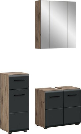 3-teiliges Badezimmer-Set xonox.home Ice Nox Oak in Schwarz Matt mit LED-Beleuchtung, Breite: 105 cm, Höhe: 185 cm, Tiefe: 30 cm - Bild 1