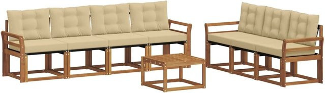 vidaXL Gartenmöbel Set 8-teilig aus Akazienholz und Textilene in Natur-Beige mit Kissen und Tisch - Bild 1