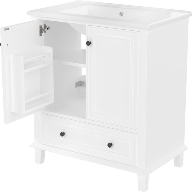 NK Space Waschbeckenunterschrank aus MDF in Weiß, freistehender Badezimmerschrank mit Stauraum und Schubladen, B/T/H: 76 x 46 x 87 cm - Bild 1
