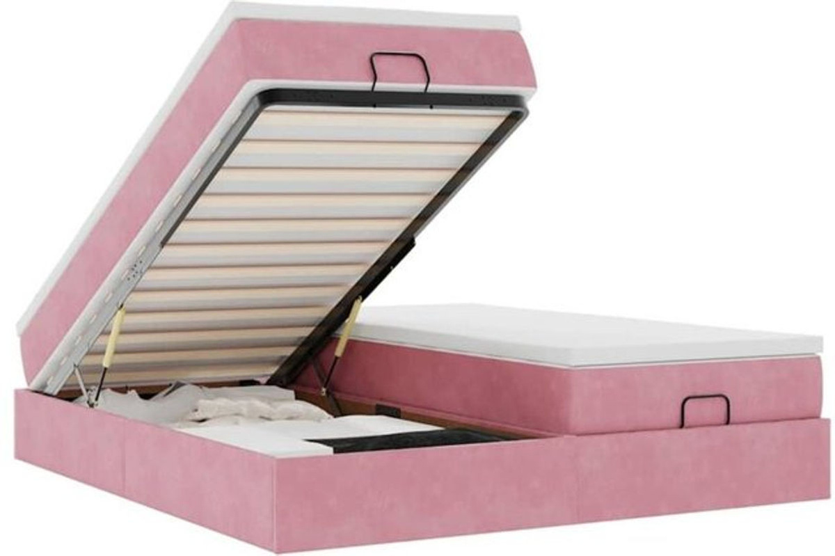 Vidaxl Ottoman Polsterbett mit Matratze aus Samt in Rosa, Modernes Bett B/T/H: 180 x 200 x 23,5 cm - Bild 1