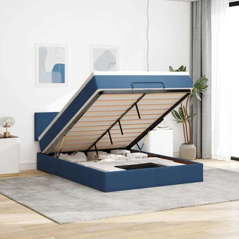 Modernes Polsterbett mit Matratze und LED-Beleuchtung von vidaxl in Blau, B/T/H: 140 x 190 cm - Bild 1