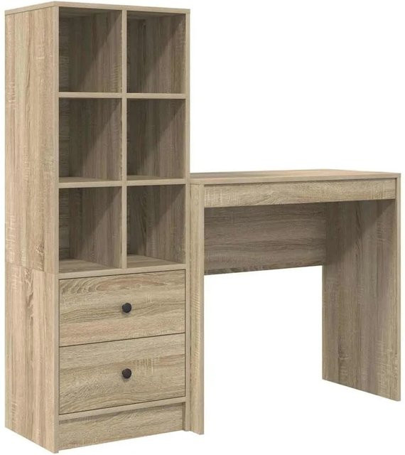 vidaXL Schreibtisch und Hochboard Set in Sonoma Eiche, 2-teiliges Büroset aus Holzwerkstoff, Braun, B/T/H: 127,0 x 40,0 x 125,5 cm - Bild 1