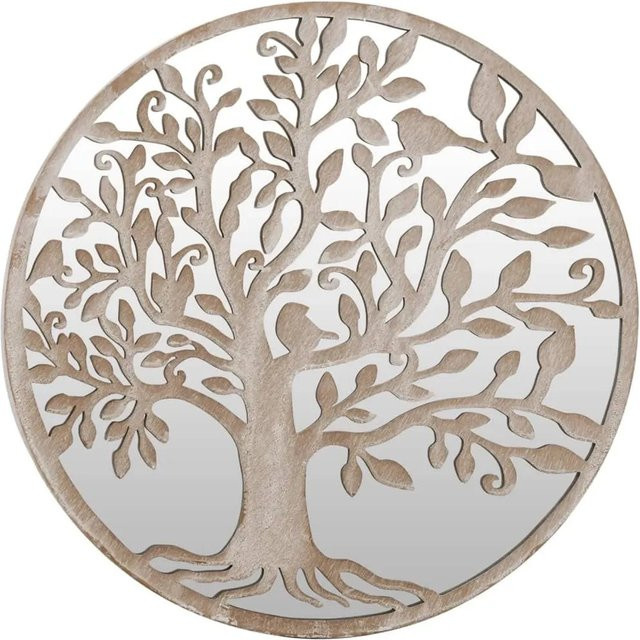 vidaXL Gartenspiegel mit Baum-Motiv aus Eisen in Sand, Rund, Durchmesser: 40 cm, Tiefe: 2,5 cm - Bild 1