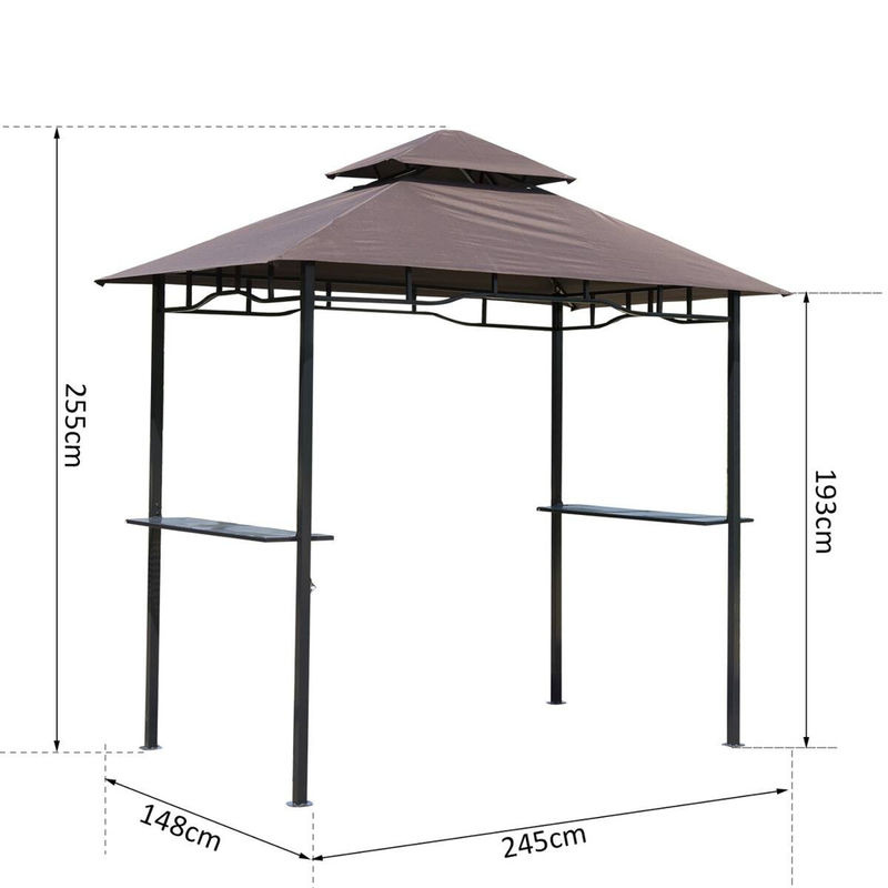 Outsunny Gartenpavillon Café in Braun aus Stahl und Polyester, B/H/L: 150 x 255 x 245 cm - Bild 3