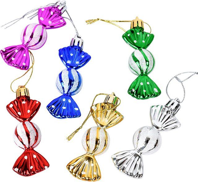 6er Set ZQNYCY Weihnachtsanhänger in Süßigkeiten-Form, Dekorative Ornamente für den Weihnachtsbaum in Rot, Gold und Silber - Bild 1