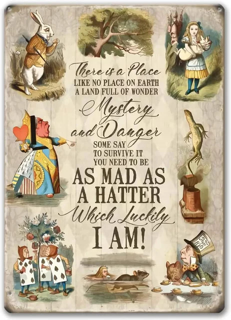 Agedsign Alice im Wunderland Vintage Metallblechschild mit Sprüchen, Mehrfarbiges Wanddekor aus Metall, B/H: 30 x 20 cm - Bild 1