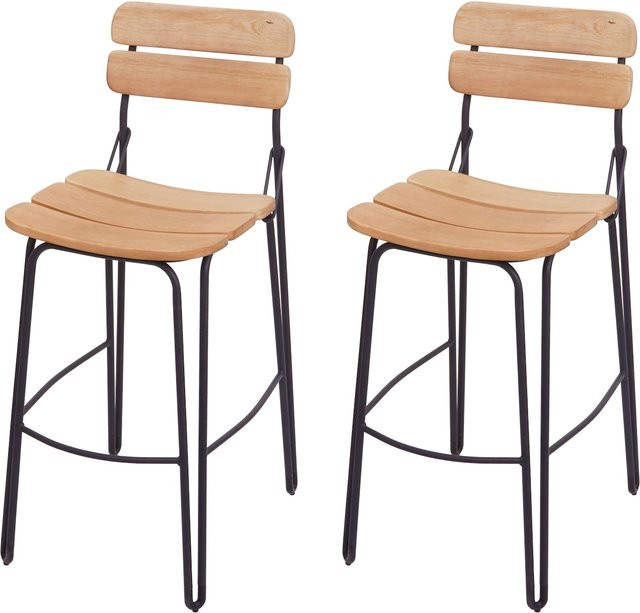 2er-Set MCW Barhocker G71 im Industrial-Design aus Metall und Kiefernholz in Braun - Bild 1