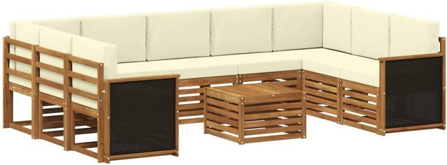 vidaXL Sofagarnitur aus Massivholz Akazie in Beige mit Latten-Design und Armlehnen - Bild 1