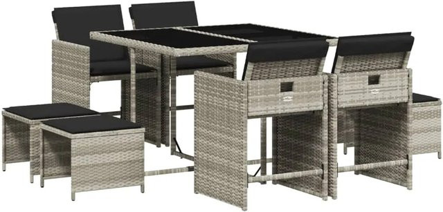 vidaXL 9-tlg Garten-Essgruppe aus Poly-Rattan mit Kissen in Anthrazit und Hartglas-Tischplatte - Bild 1