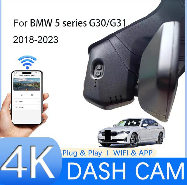 Grecoreal Dashcam 4K mit Wi-Fi, Front- und Rückkamera, Schwarz, für BMW 5er Serie G30/G31 2018-2023 - Bild 1