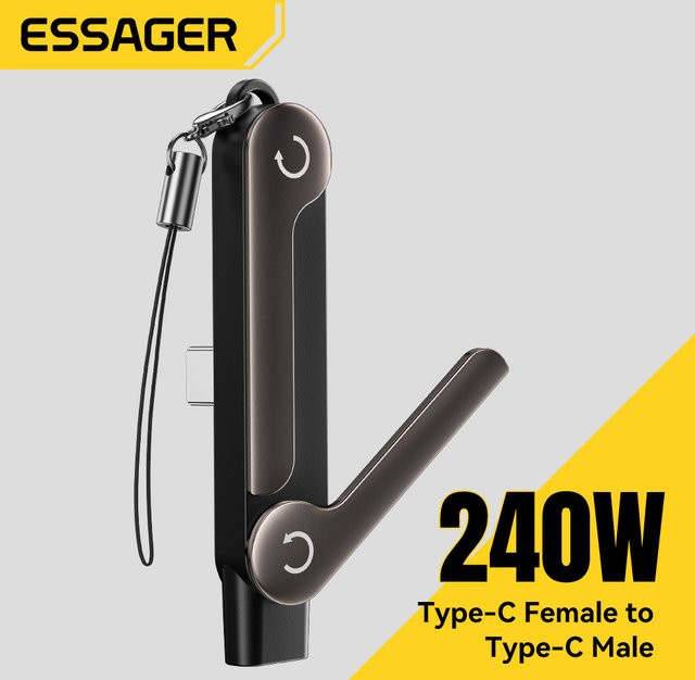 Essager USB-C OTG Adapter mit Ständer, 240W 90-Grad-Konverter von USB-C auf USB-C in Schwarz - Bild 1