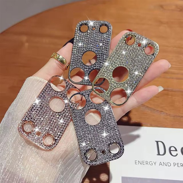 Apple Luxus Handgemachte Strass Kamera Schutz Aufkleber für iPhone 17 Pro Max, iPhone 17, iPhone 16, iPhone 14 und iPhone 13 in Silber, 3 Stück - Bild 1