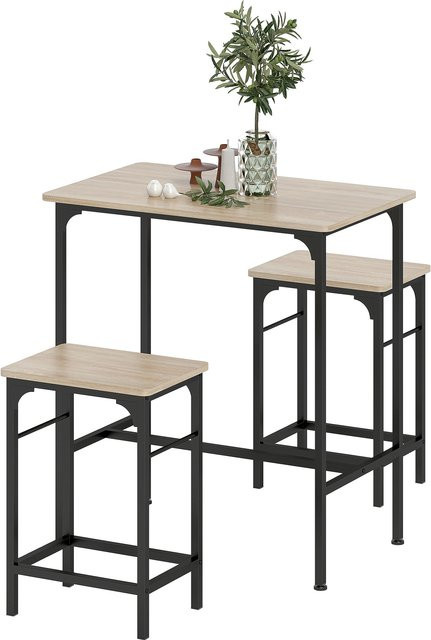 HOMCOM Bartisch-Set im Industrie-Design mit 2 Barhockern aus Holz und Stahl, Naturholz und Schwarz - Bild 1