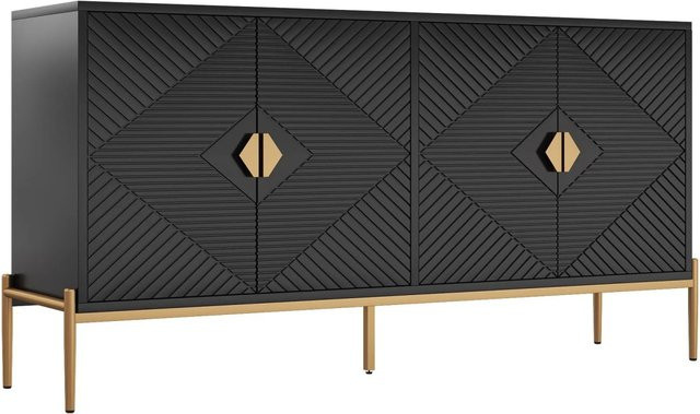 okwish Sideboard Modernes Wohnzimmer Sideboard in Schwarz Matt B/T/H: 162 x 40 x 80 cm - Bild 1