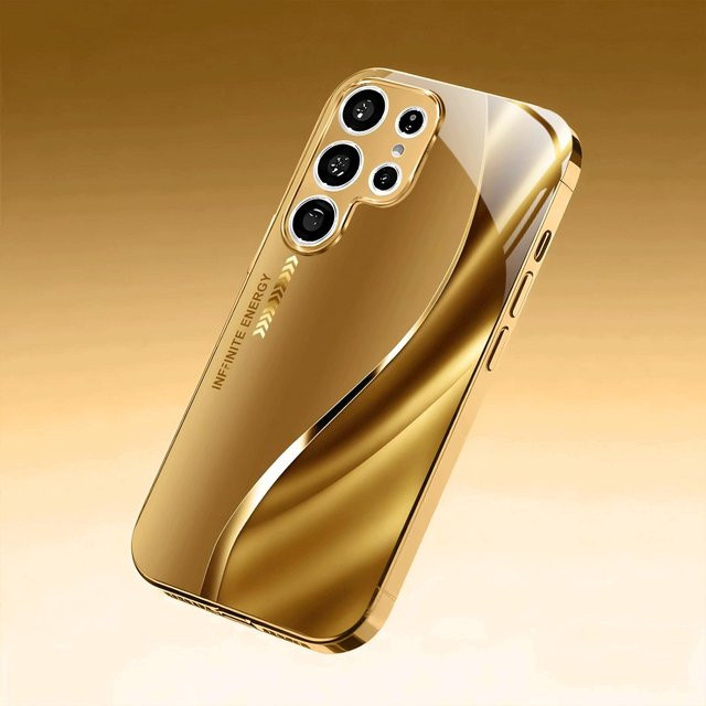 Stoßfeste Samsung Galaxy Handyhülle aus galvanisiertem Glas und TPU in Gold für S26 S25 S24 S23 S22 S21 FE Ultra Plus - Bild 1