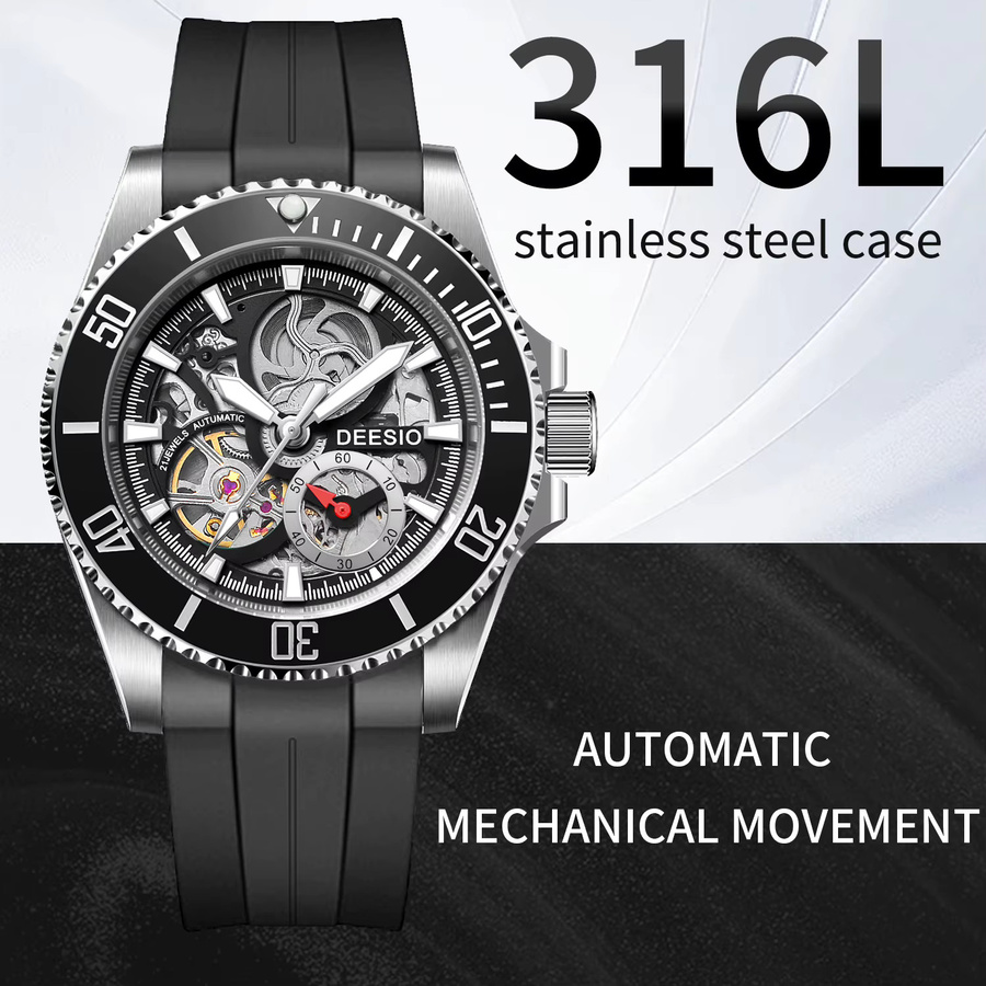 Deesio Armbanduhr Automatik, Edelstahl, 41 mm, Herren, Schwarz - Bild 2