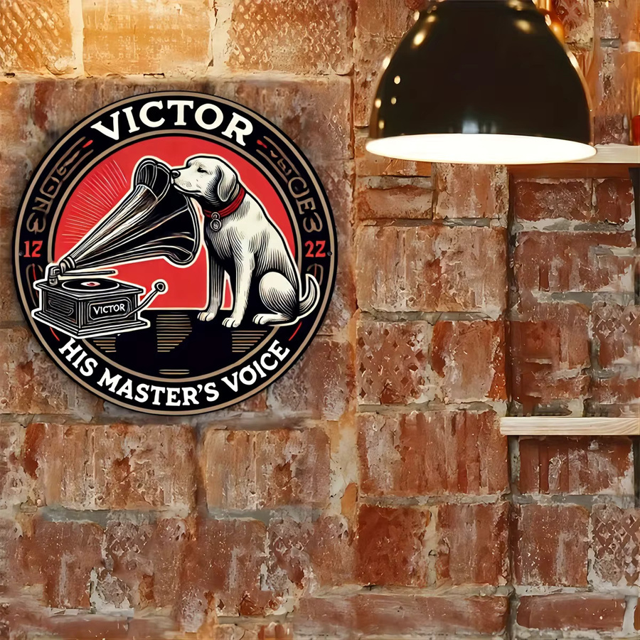 Potdemiel Vintage-Schild Victor's Master's Voice mit Hunde-Dekoration aus Metall, quadratisch, Mehrfarbig, B/H: 20 x 20 cm - Bild 4