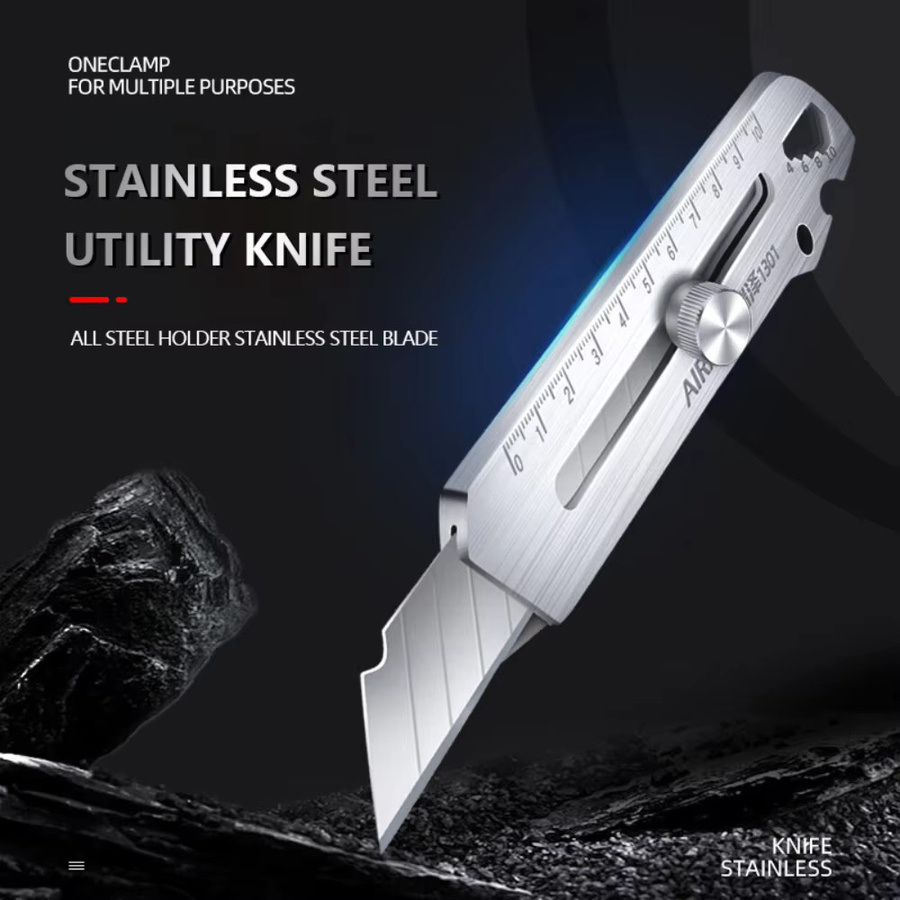 Multifunktionales 6-in-1 Allzweckmesser aus Edelstahl in Silber mit Flaschenöffner und Schraubenlineal - Bild 4