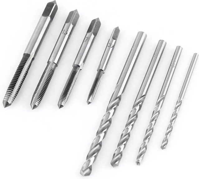 9-teiliges Painter Gewindeschneid-Set aus Stahl in Silber mit Gewindebohrern, T-Schraubenschlüsseln und Spiralbohrern - Bild 1