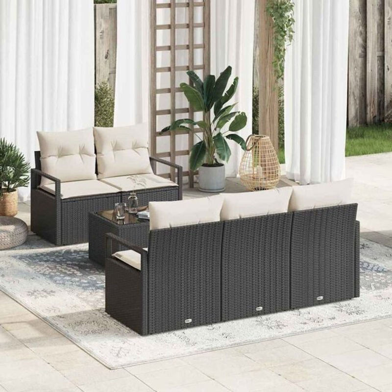 Vidaxl Garten-Sofa-Set aus 6 Teilen aus Polyrattan und Stahl in Schwarz und Creme, B/T/H: 55 x 55 x 37 cm - Bild 1