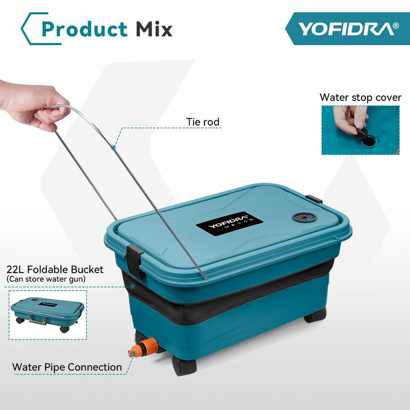 YOFIDRA 6 in 1 Hochdruck Autowaschpistole Set mit 22L faltbarem Wassertank, 5 m Wasserschlauch und 2 Akkus für Makita 18V - Bild 4
