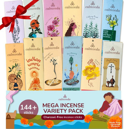 CALMVEDA Natürliche Räucherstäbchen Sortenpackung mit 12 Aromen, 144 Stück, Mehrfarbig