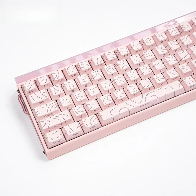 Topografische Konturlinien 4.0 Tastenkappen Set aus PBT mit Cherry-Profil, 97 Tasten, seitlich bedruckt und durchscheinend, für MX mechanische Gamer-Tastaturen, Farben: Schwarz oder Pink - Bild 1