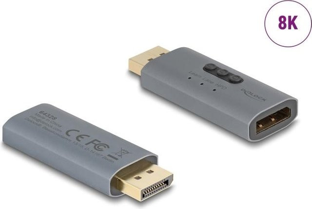 Delock DisplayPort EDID Emulator 8K 64328 in Anthrazit mit Metallgehäuse, unterstützt 7680x4320, HDR und HDCP - Bild 1