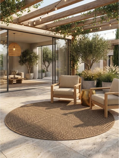 Outdoor Teppich ARLBERG von kadima design in Beige, runde Jute-Optik aus Polypropylen, Durchmesser: 120 cm - Bild 1