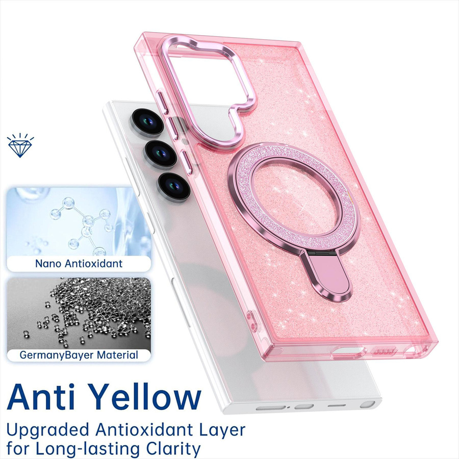 Luxus Magnetische Klare Hülle mit Glitzer Metallständer für Samsung Galaxy S25 S24 S23 Ultra S24FE S23FE A56 A36 A26 A16 Magsafe kompatibel in Blau - Bild 1
