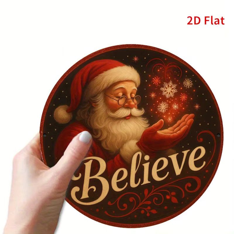 Potdemiel Rundes Weihnachtsmann Wandschild im Retro-Vintage-Stil mit Schneeflocken und Sternen - Bild 3