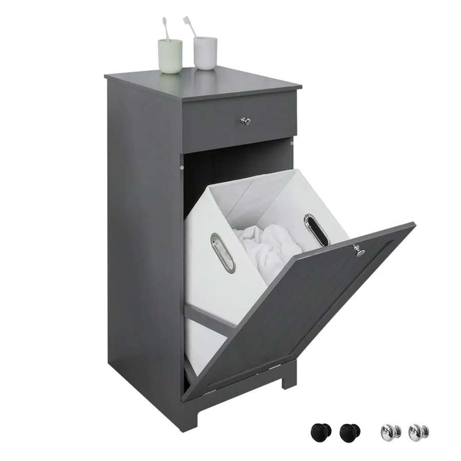 SoBuy Wäscheschrank aus MDF mit ausklappbarem Wäschesack in Grau - Bild 2