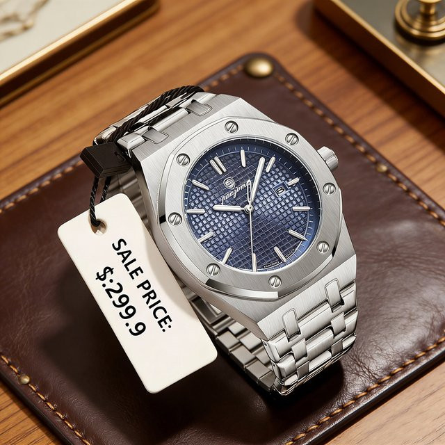 PAAZOMU Armbanduhr, Quarz, blaues Zifferblatt, Edelstahl, Herren - Bild 1