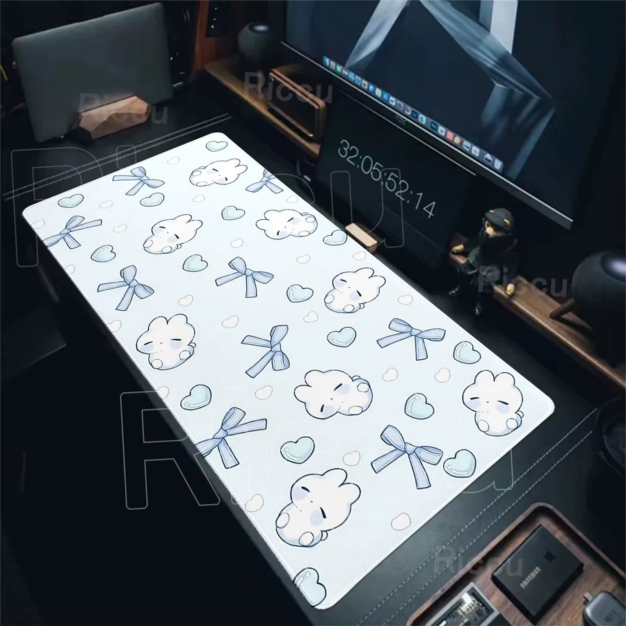 Riccu Mauspad Blau mit Schleifenhasen im Kawaii-Cartoon-Stil als Schreibtischunterlage - Bild 2