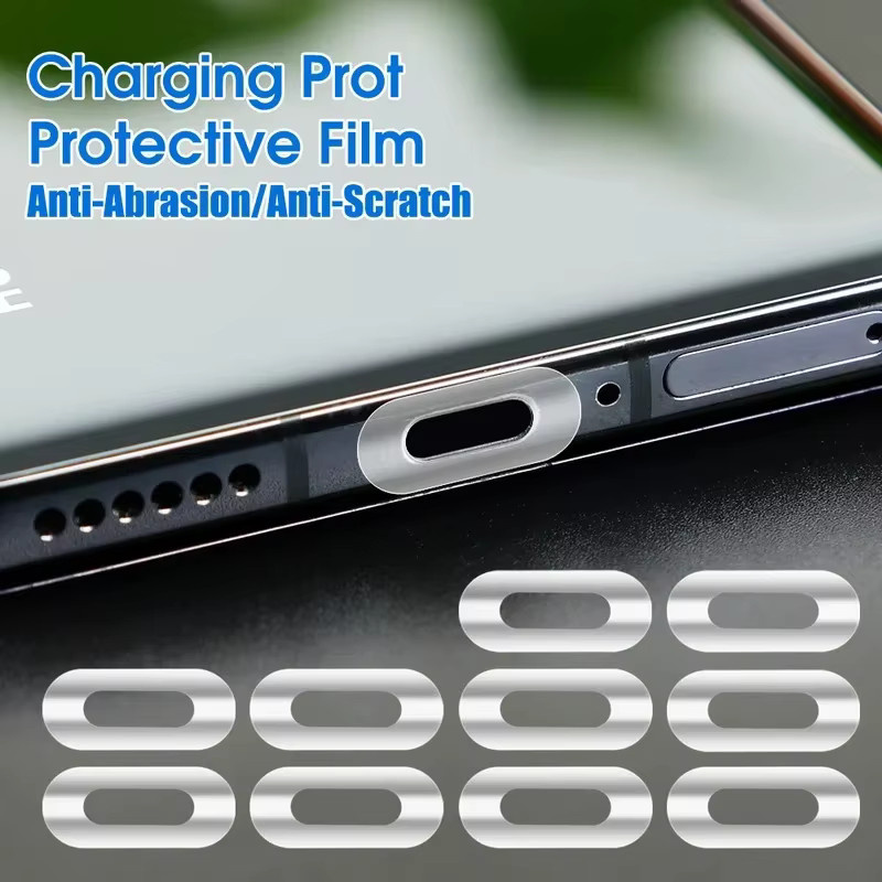 10 Stück Staubdichte Ladeanschluss Schutzfolie Aufkleber für iPhone 13 12 11 Pro Samsung und Xiaomi, Universal Typ-C, Transparent - Bild 2