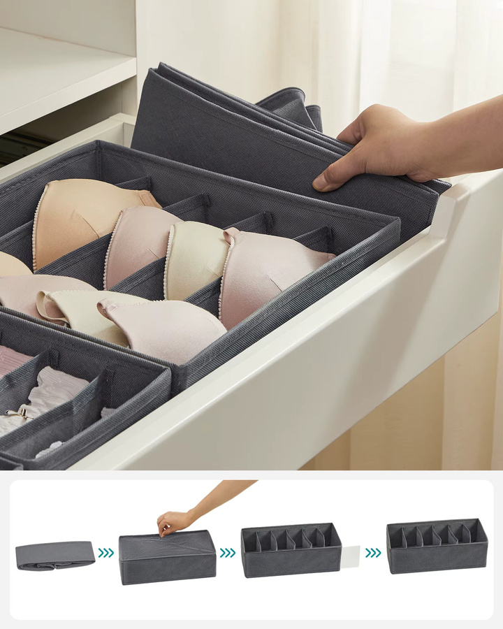 SONGMICS Unterwäsche-Organizer 4er Set in Grau, faltbare Schubladen-Organizer und Ordnungssystem für deinen Kleiderschrank - Bild 6